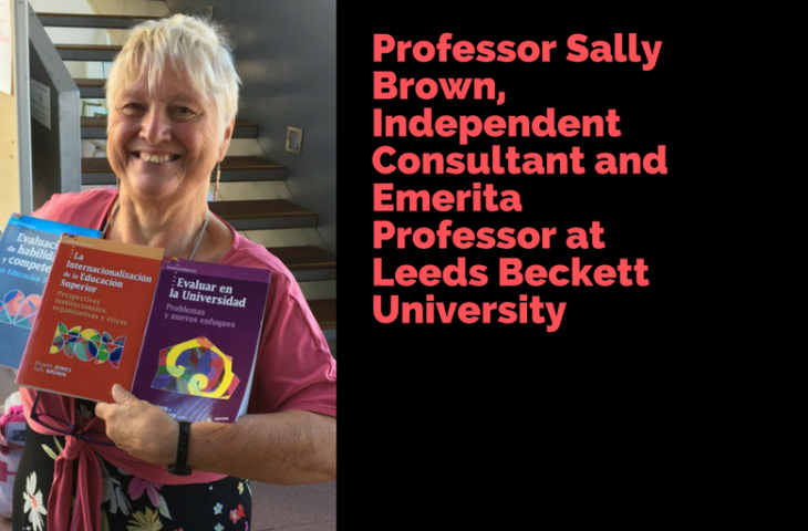 This photograph shows Professor Sally Brown recently attending a conference in Leon in Spain holding three of her publications which have been translated into Spanish and published by Narcea